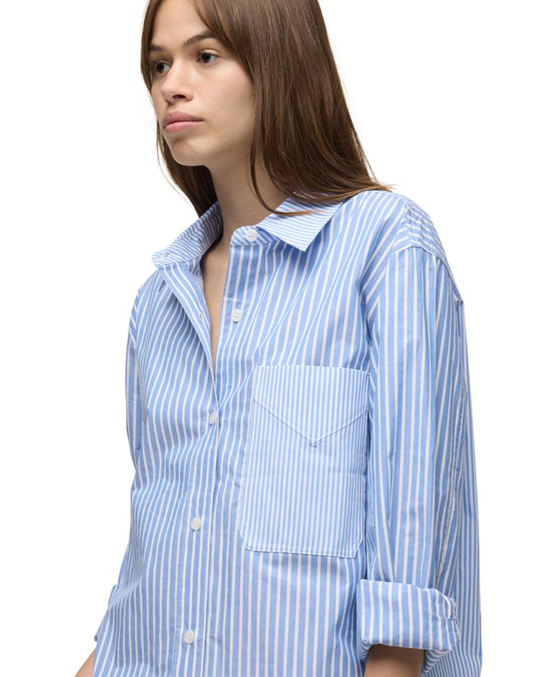 Women's Oversized Striped Long-Sleeve Button-Down Shirt