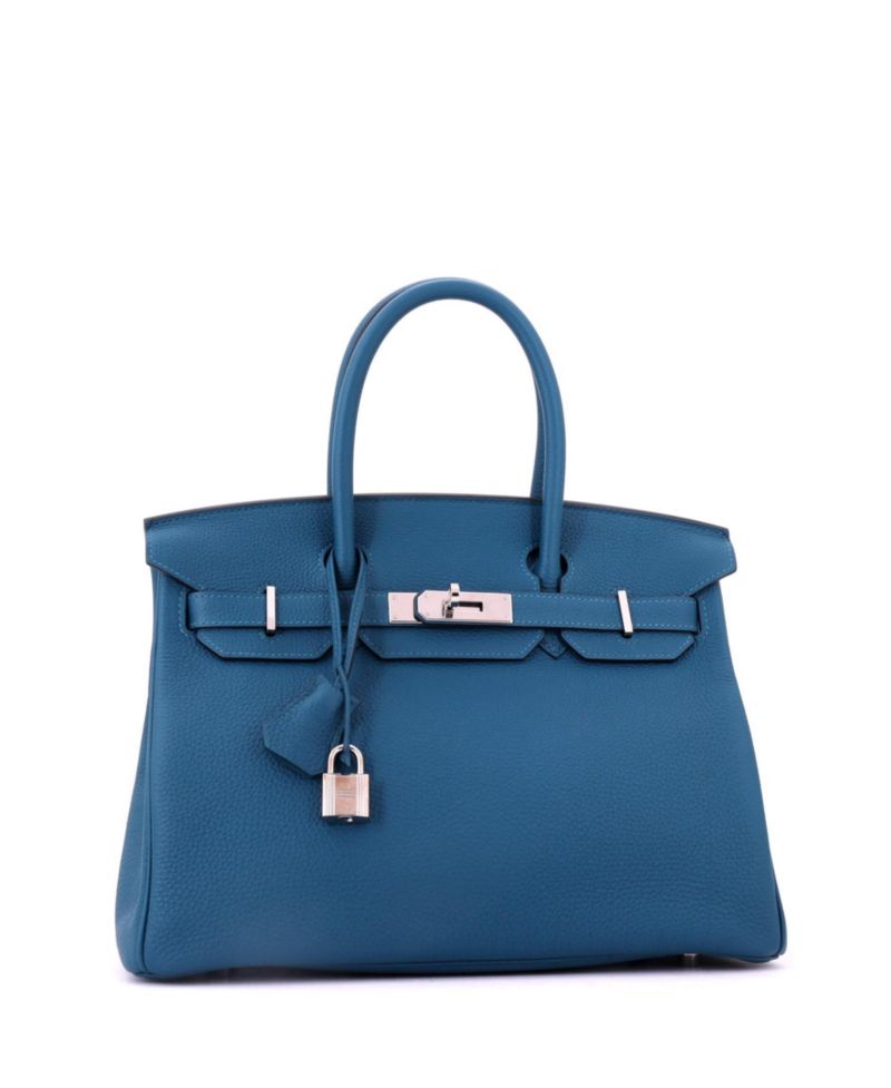 Pre-Owned Hermes Birkin 30 Handbag Blue Togo with Palladium Hardware