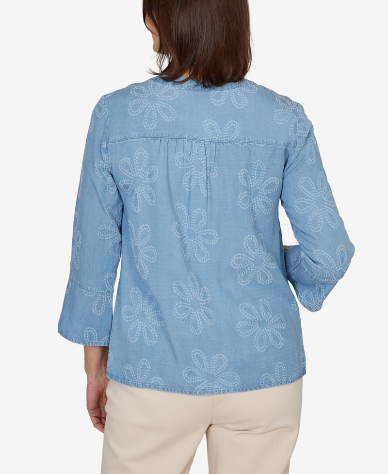 Women's Camden Market Tonal Embroidered Soft Henley Top