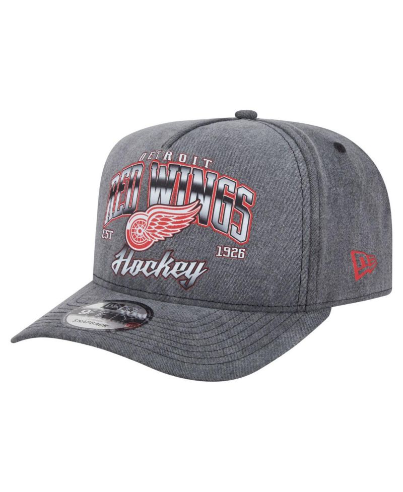 Men's Charcoal Detroit Red Wings Throwback Washed A-Frame Pre-Curved 9FIFTY Snapback Hat