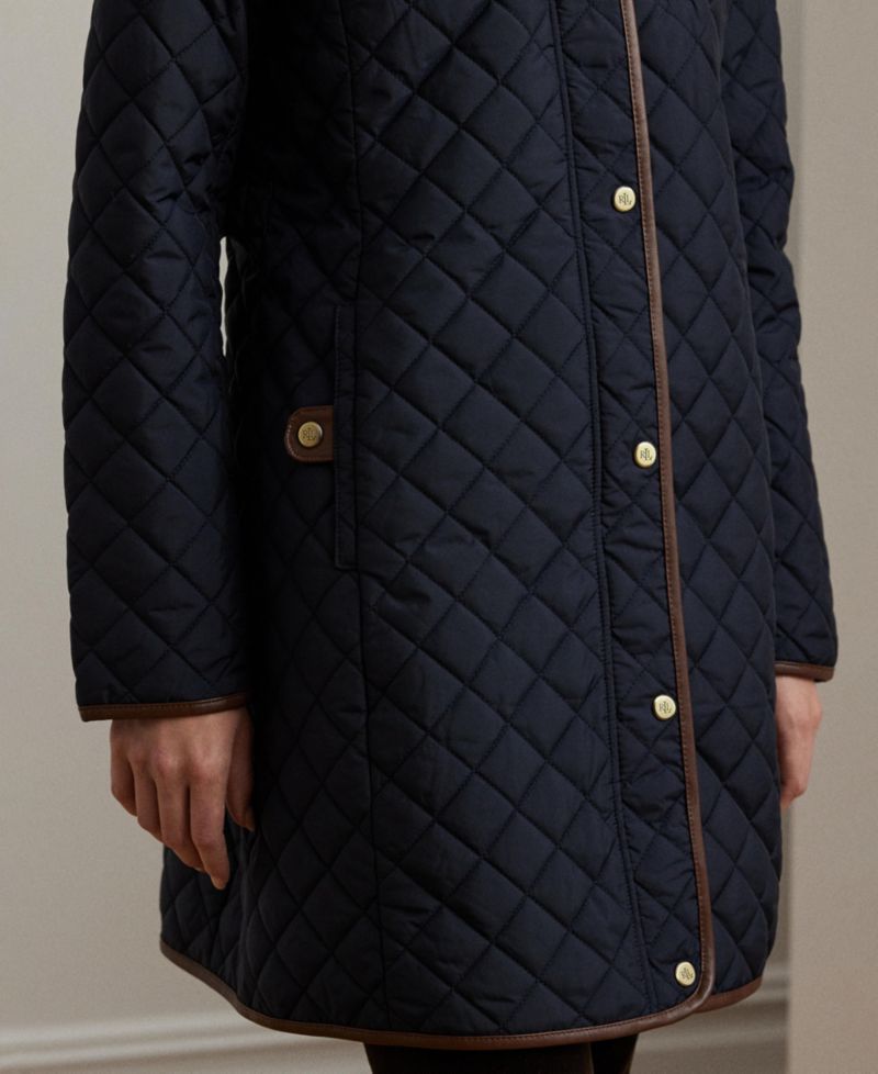 Petite Hooded Quilted Faux-Suede-Trim Coat