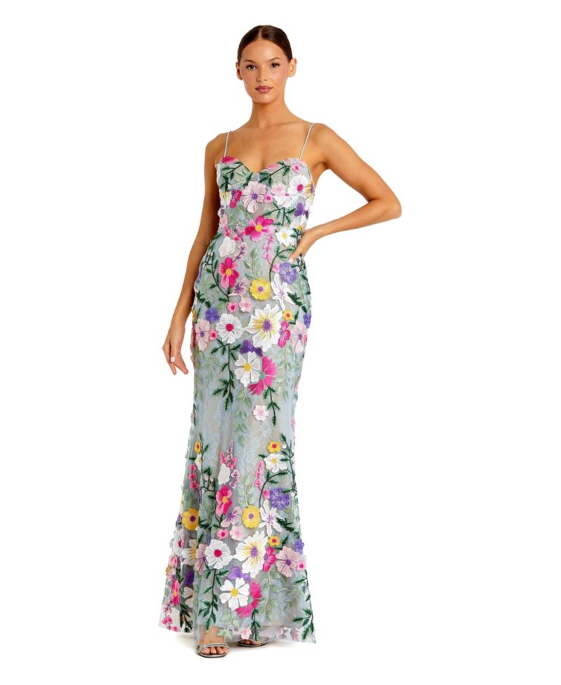 Women's Floral Embroidered Sleeveless Bustier Gown