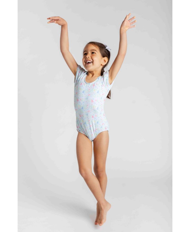 Little Girls Floral Print Swimsuit with Puff Sleeves