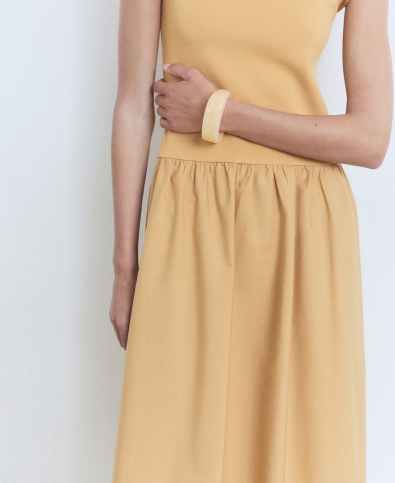 Women's Combined Fabric Midi Dress