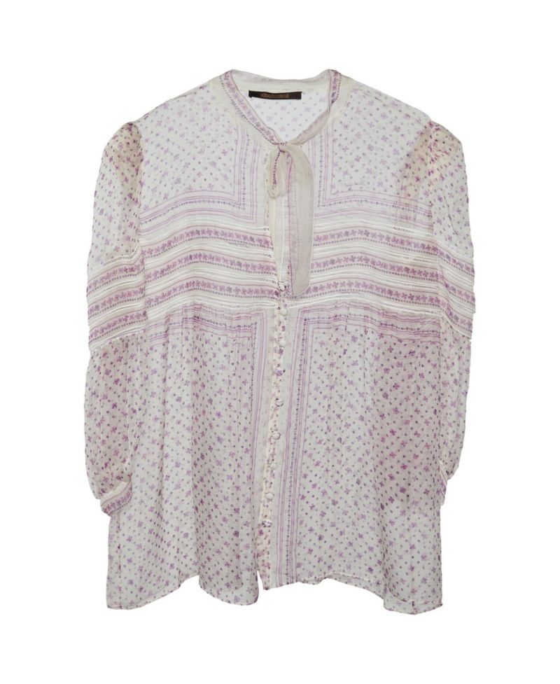 Women's Floral Print Silk Tie-Neck Blouse