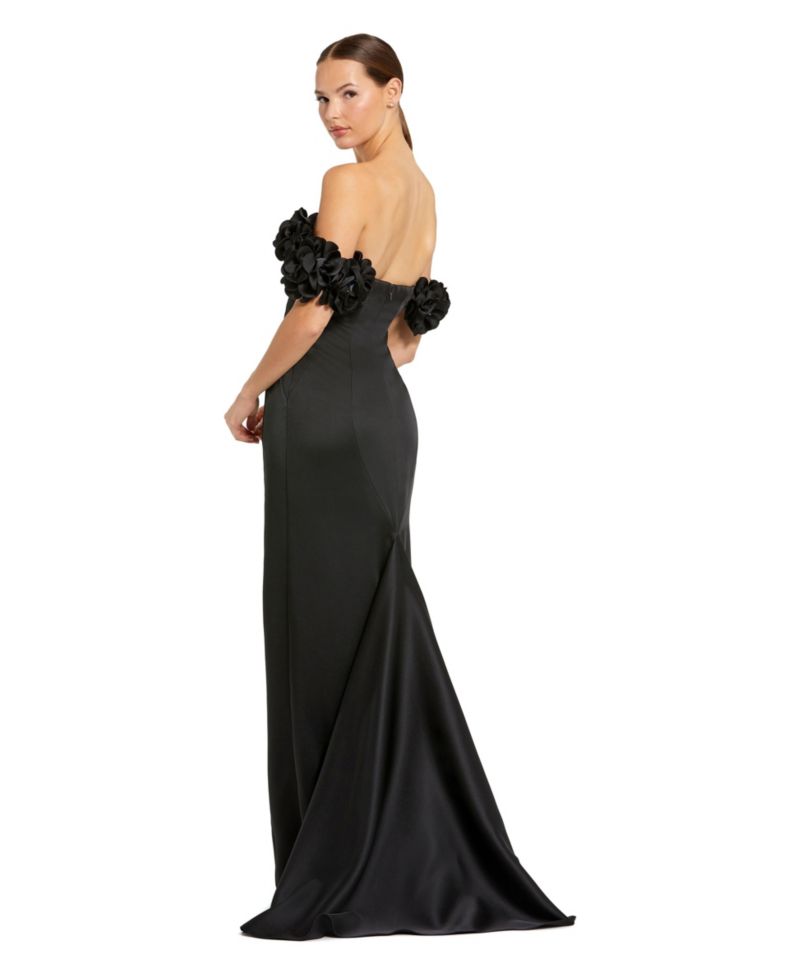 Women's Satin 3D Flower Off The Shoulder Mermaid Gown
