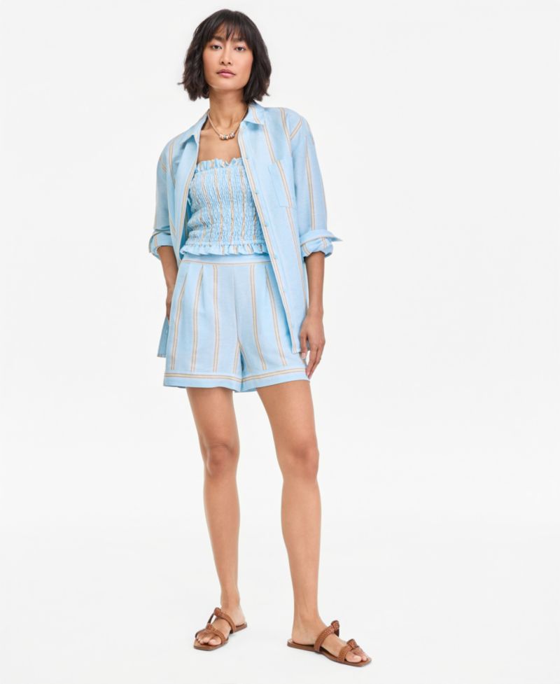Women's Linen-Blend Relaxed Oversized Button-Down Shirt