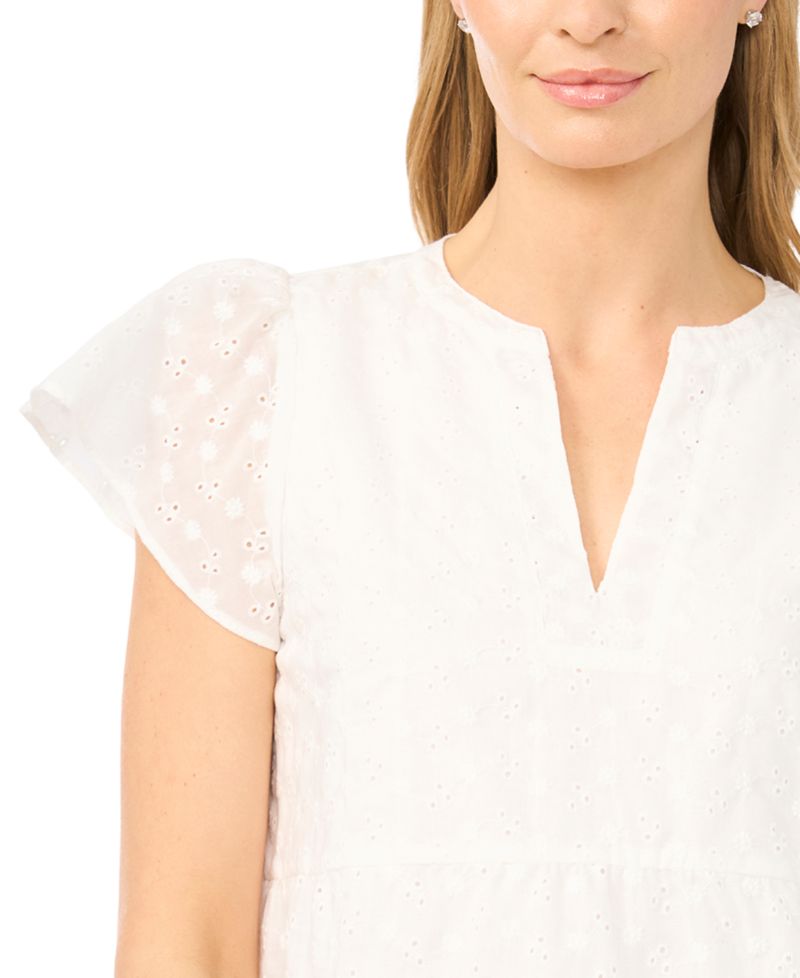 Women's Short-Sleeve Split Neck Ruffle Tiered Dress
