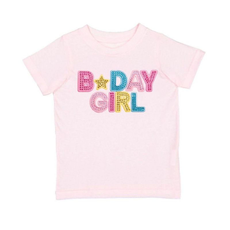 Big Girls Birthday Rhinestone Patch Short Sleeve T-Shirt