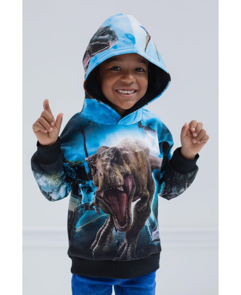 Little Boys Jurassic Park Blue T-Rex Fleece Pullover Hoodie to