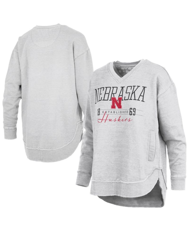 Women's Heather Gray Nebraska Huskers Marcus East Hall Poncho V-Neck Sweatshirt