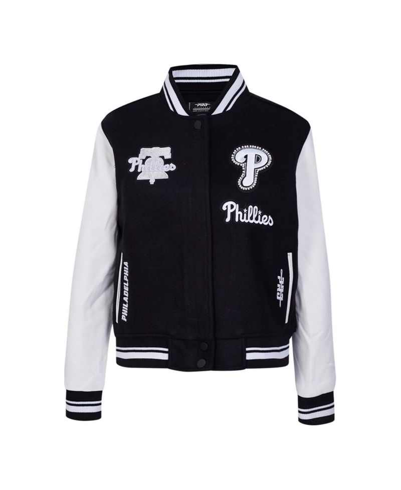 Women's Black Philadelphia Phillies Rib Wool Full-Zip Varsity Jacket