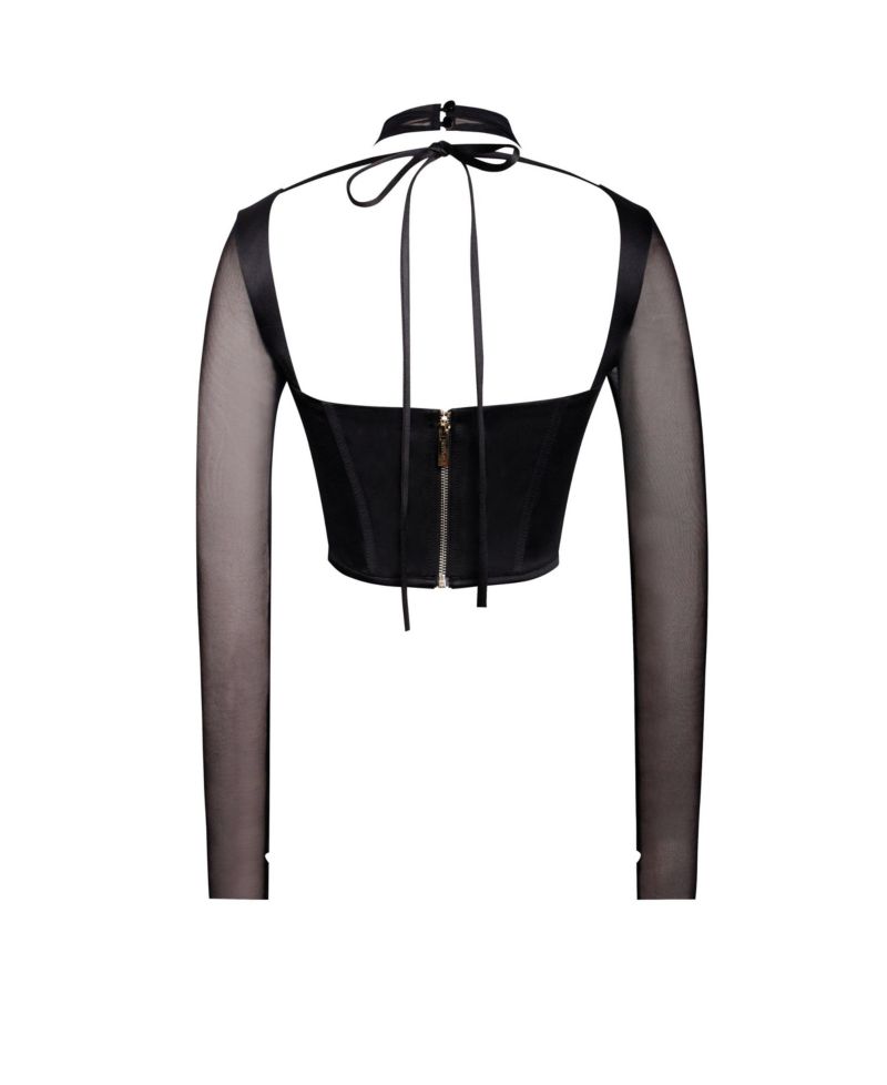 Women's Nataly Black Mesh Satin Corset Top