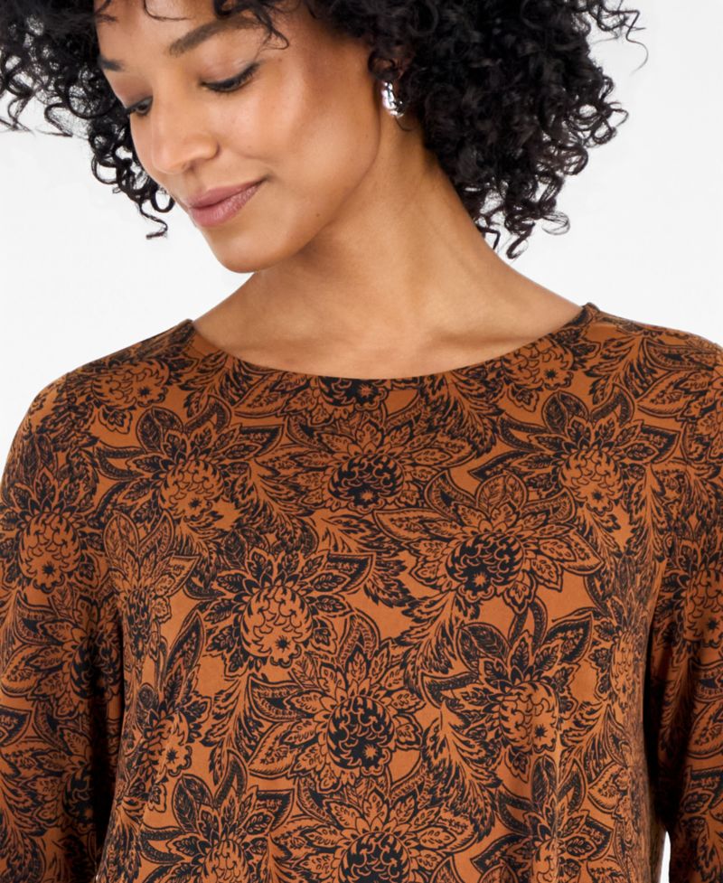 Women's Floral 3/4-Sleeve Swing Top