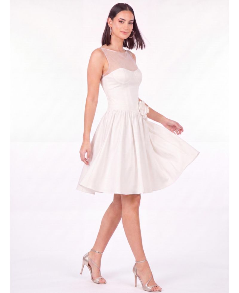 Women's Illusion Neck Bridal Midi Dress
