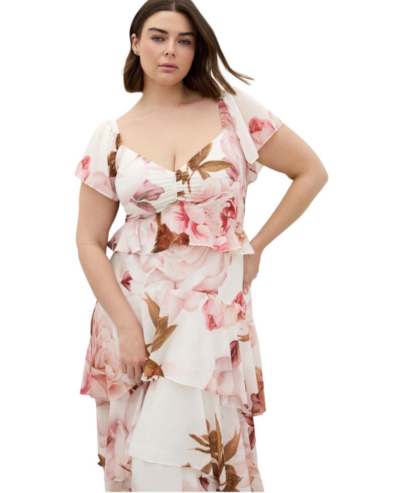 Plus Size Sienna Floral-Print Tiered Maxi Dress