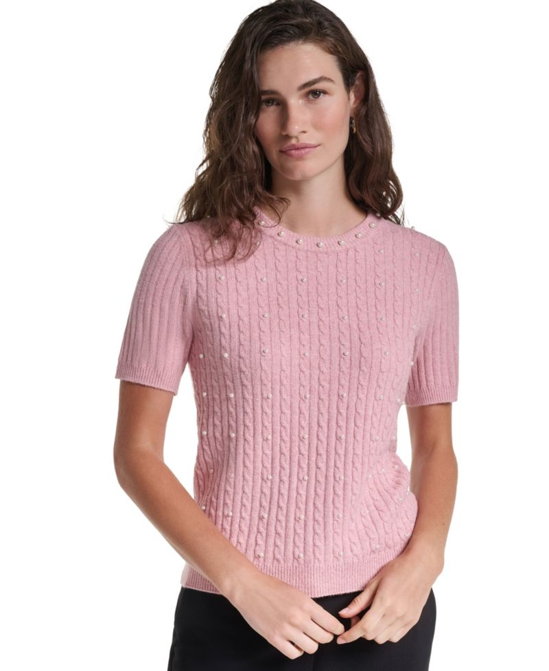 PetiteCable-Knit Crewneck Short-Sleeve Sweater