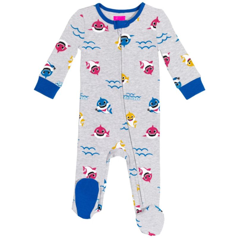 Baby Boys Pinkfong Shark 2 Pack Zip Up Sleep N' Play Coveralls