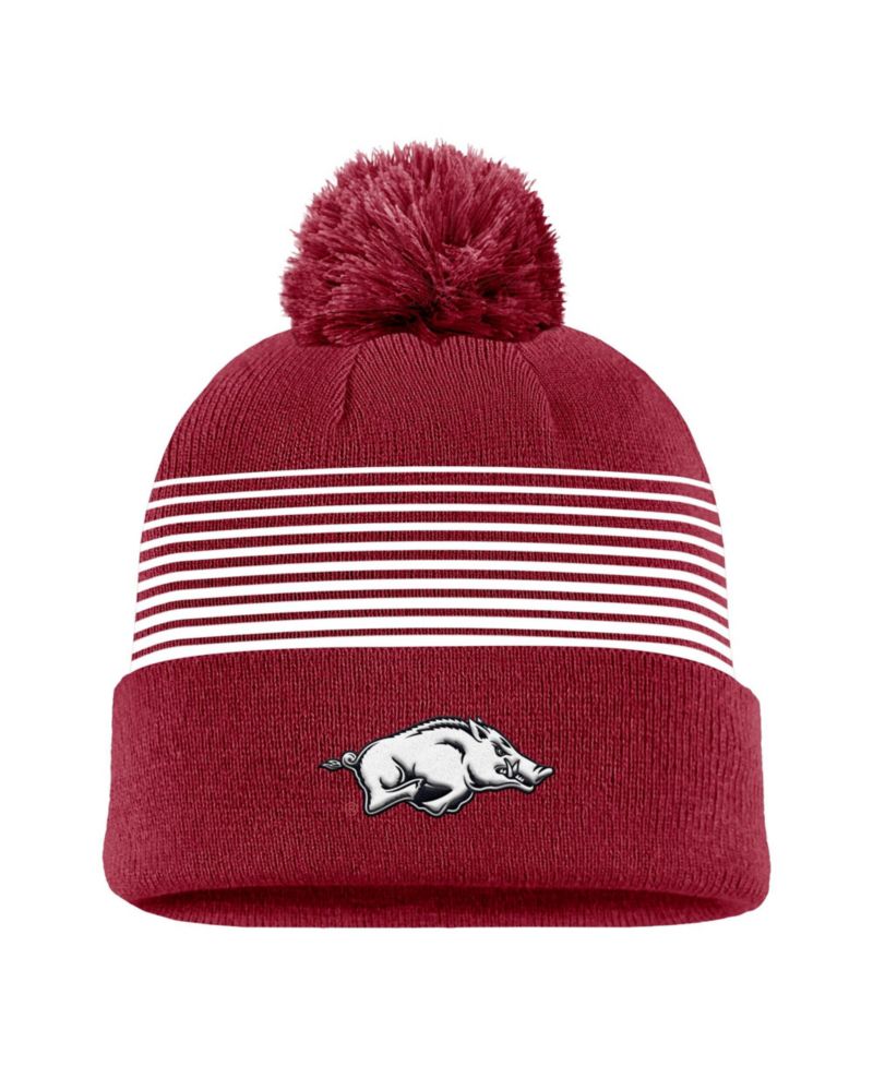 Men's Cardinal Arkansas Razorbacks 2026 On-Field Peak Cuffed Knit Hat with Pom