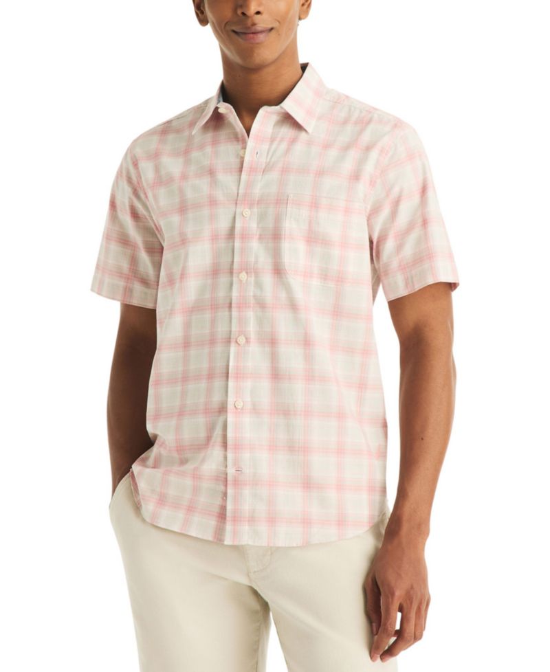 Men's Short-Sleeve 100% Cotton Plaid Collared Shirt