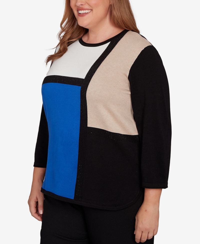 Plus Size Classic Colorblock Long Sleeve Sweater