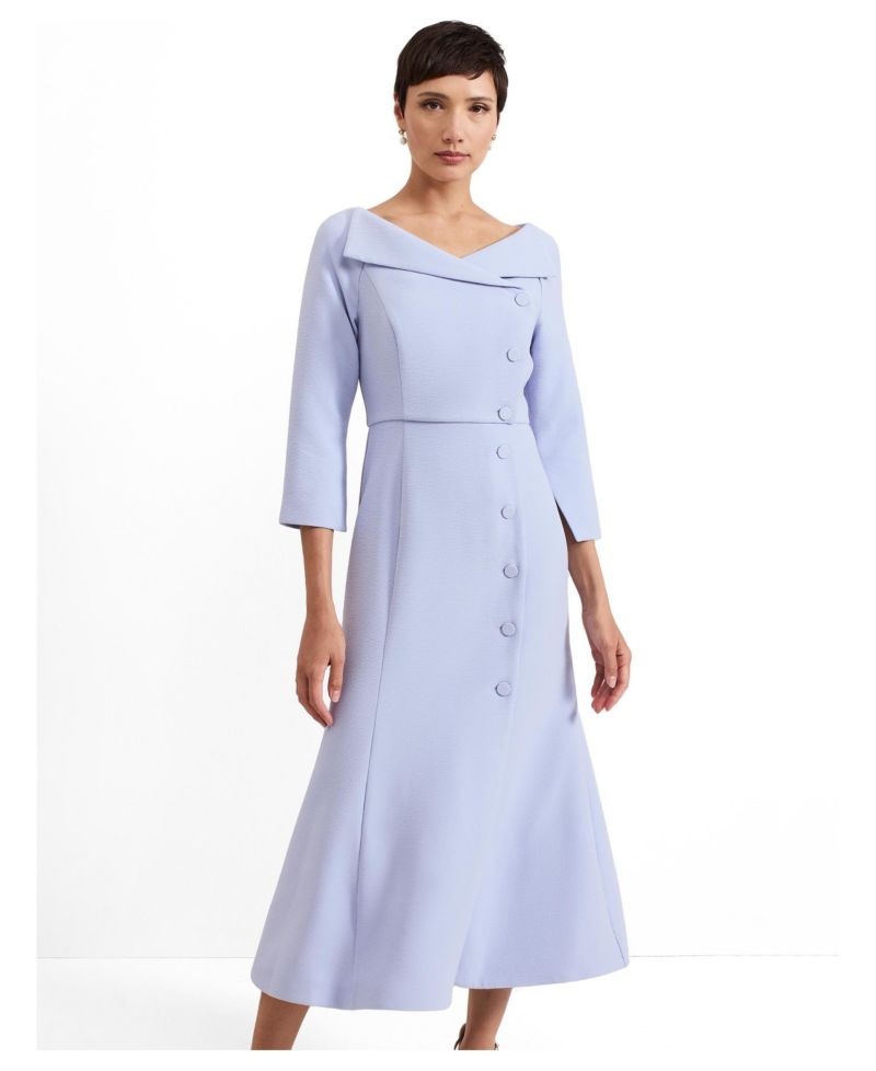 Women's Sienna Asymmetric-Collar Tuxedo Midi Dress