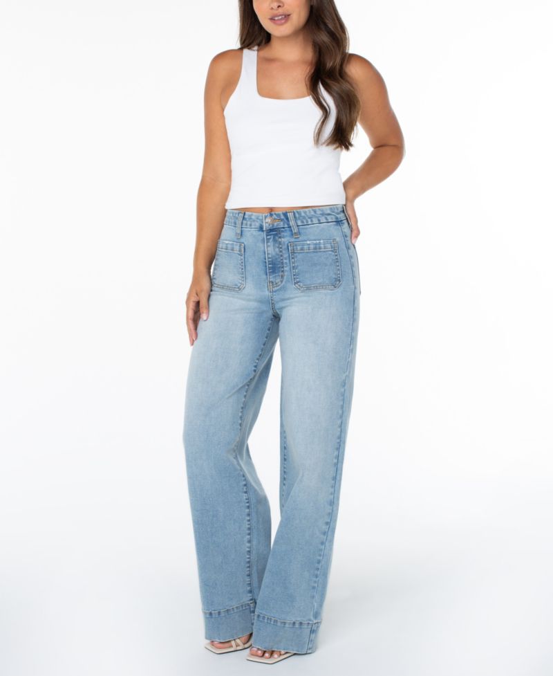 Juniors' High-Rise Wide-Leg Patch-Pocket Jeans