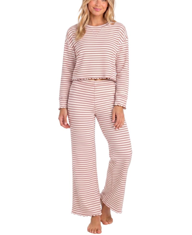 Women's WonderLuxe Striped Long-Sleeve Top and Wide-Leg Pants Pajama Set