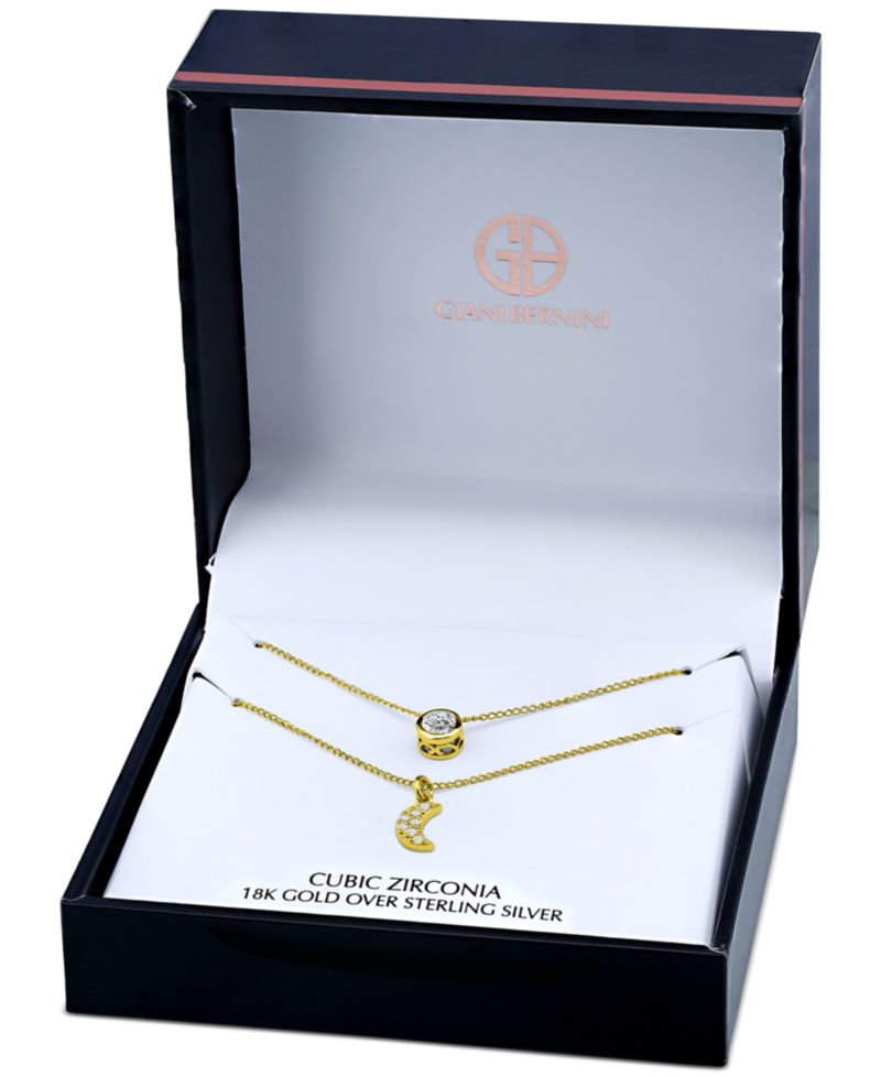 2-Pc. Set Cubic Zirconia Pav&eacute; Moon & Solitaire Pendant Necklaces