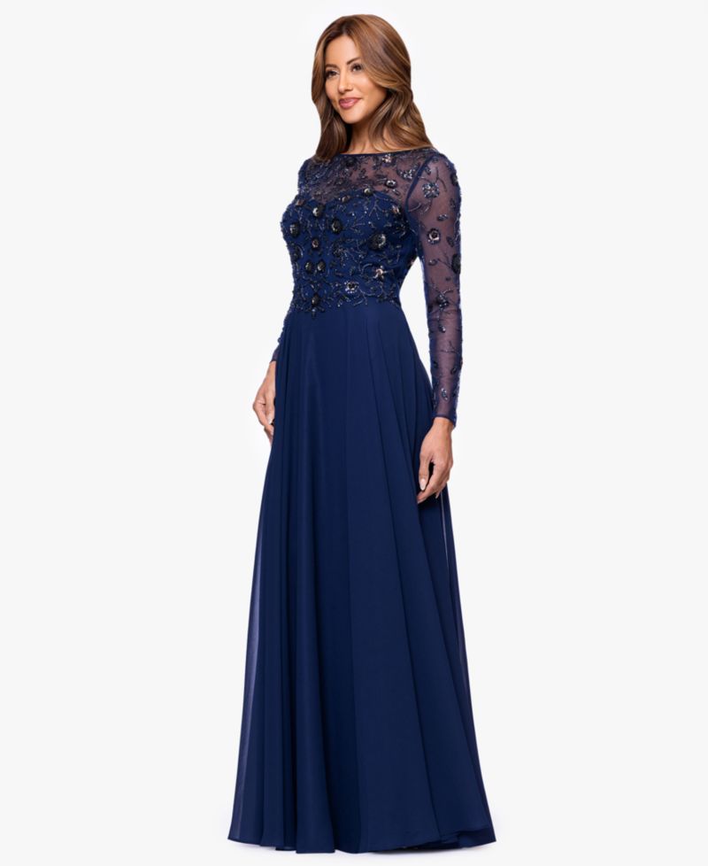 Women's Long-Sleeve Boat Neck Gown