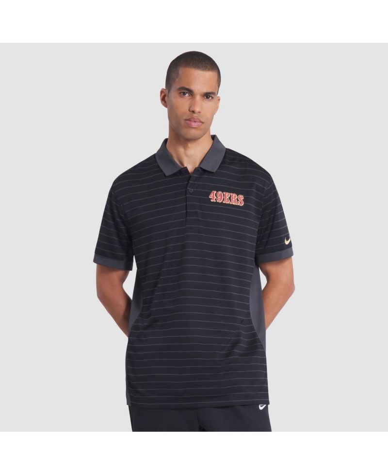 Men's Black San Francisco 49ers 2025 Rivalries Collection Sideline Victory Striped Dri-FIT Polo Shirt