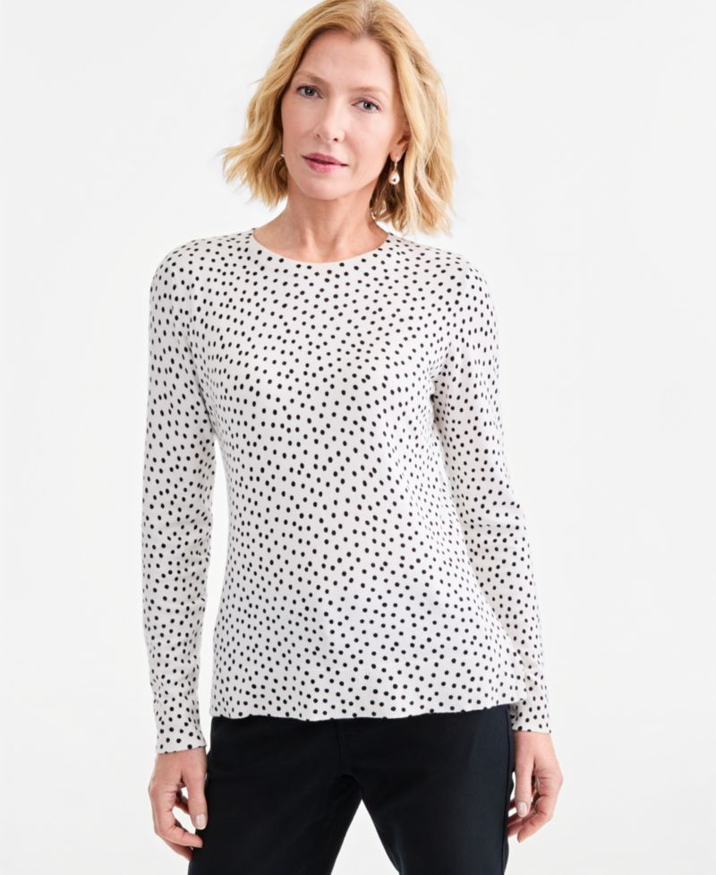 Petite Printed Fine Gauge Crewneck Sweater