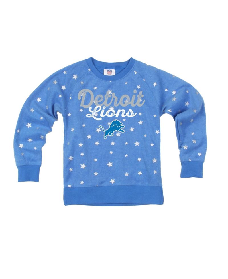 Big Girls Blue Detroit Lions Shimmer Star Reverse Sweatshirt