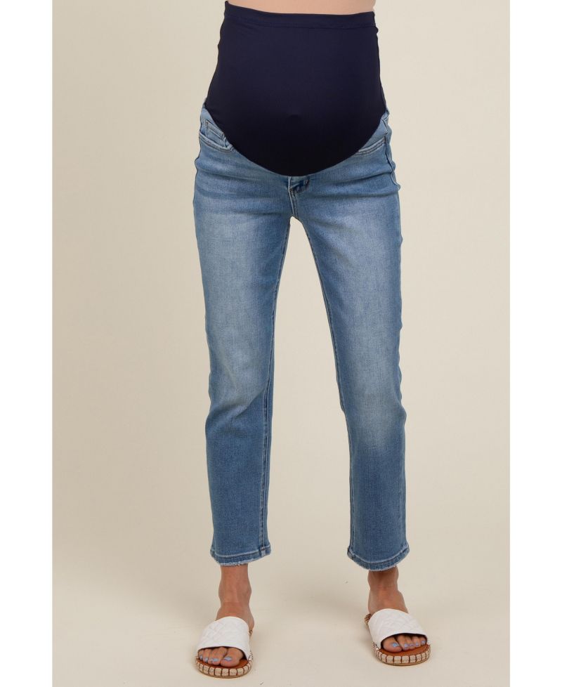 Women's Blue Slim Straight Ankle Crop Jeans