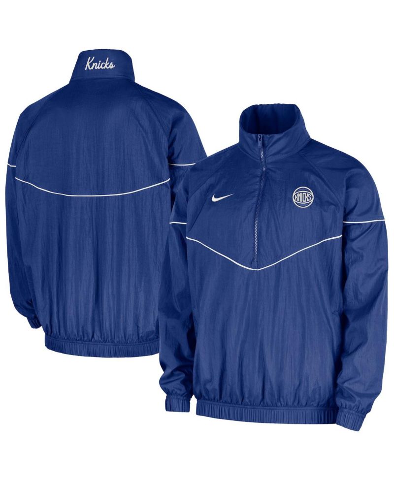 Men's Blue New York Knicks Courtside Wind Runner Woven Half-Zip Jacket