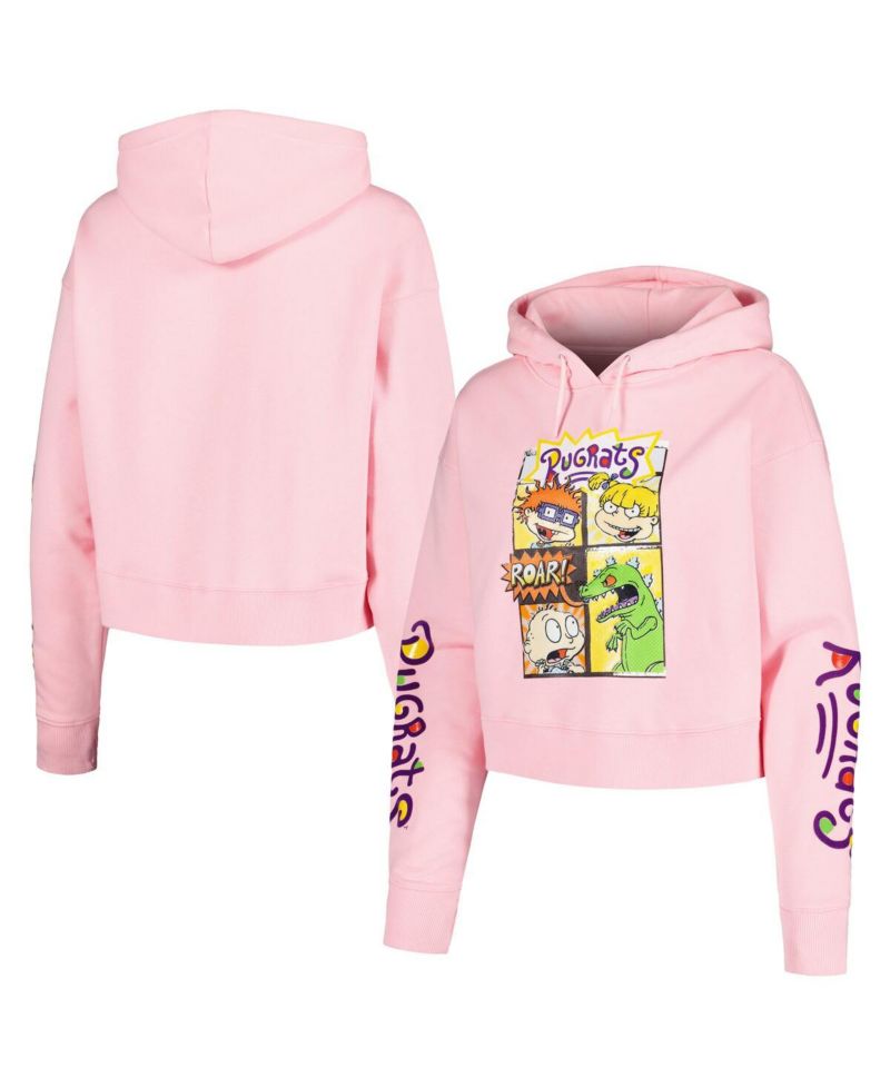 Men's and Women's Pink Rugrats Comic Strip Cropped Pullover Hoodie