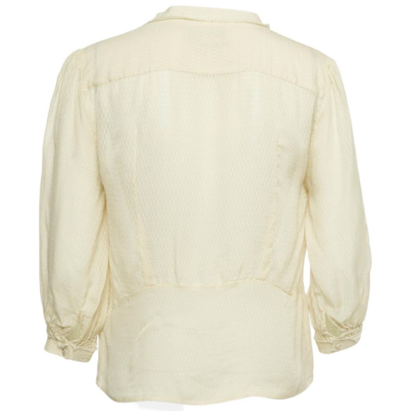 Women's Deluxe Cream Patterned Silk Tack Dob Blouse