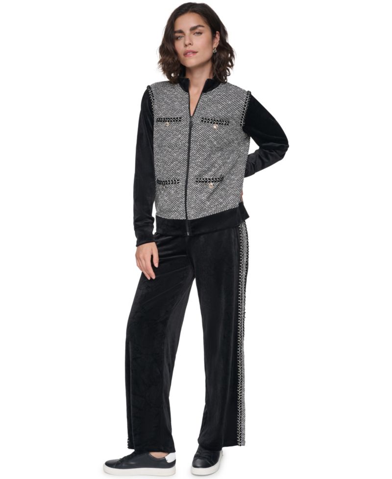 Women's Full-Zip Mock-Neck Tweed Sweater