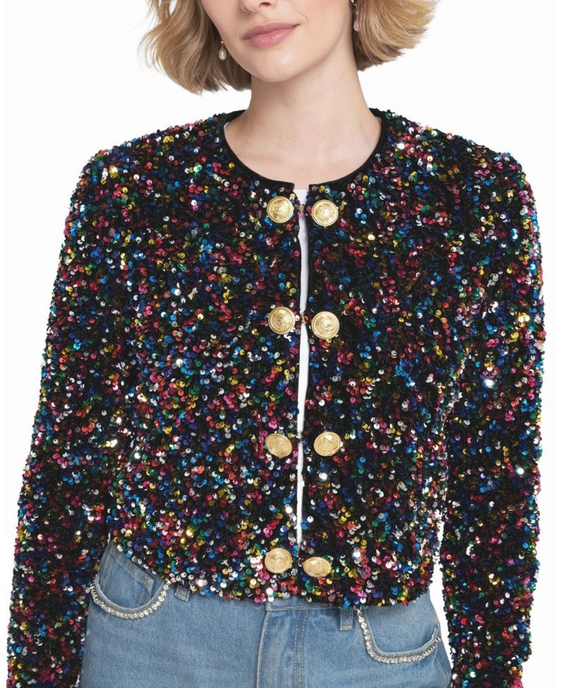 Women's Sequin Cropped Jacket Biker