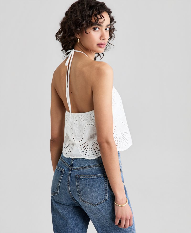 Women's Cotton Seashell Embroidered Halter Top