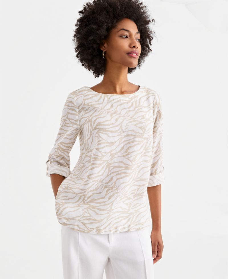 Petite 100% Linen Cuffed Top