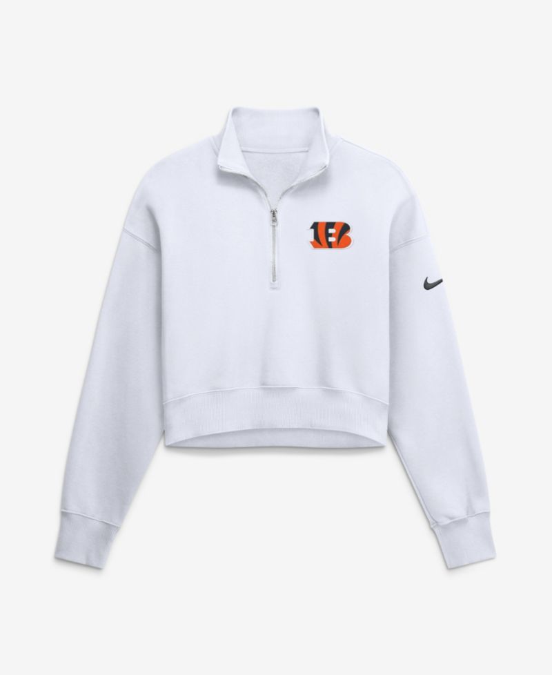 Women's White Cincinnati Bengals Oversized Phoenix Fleece Cropped Quarter-Zip Sweatshirt