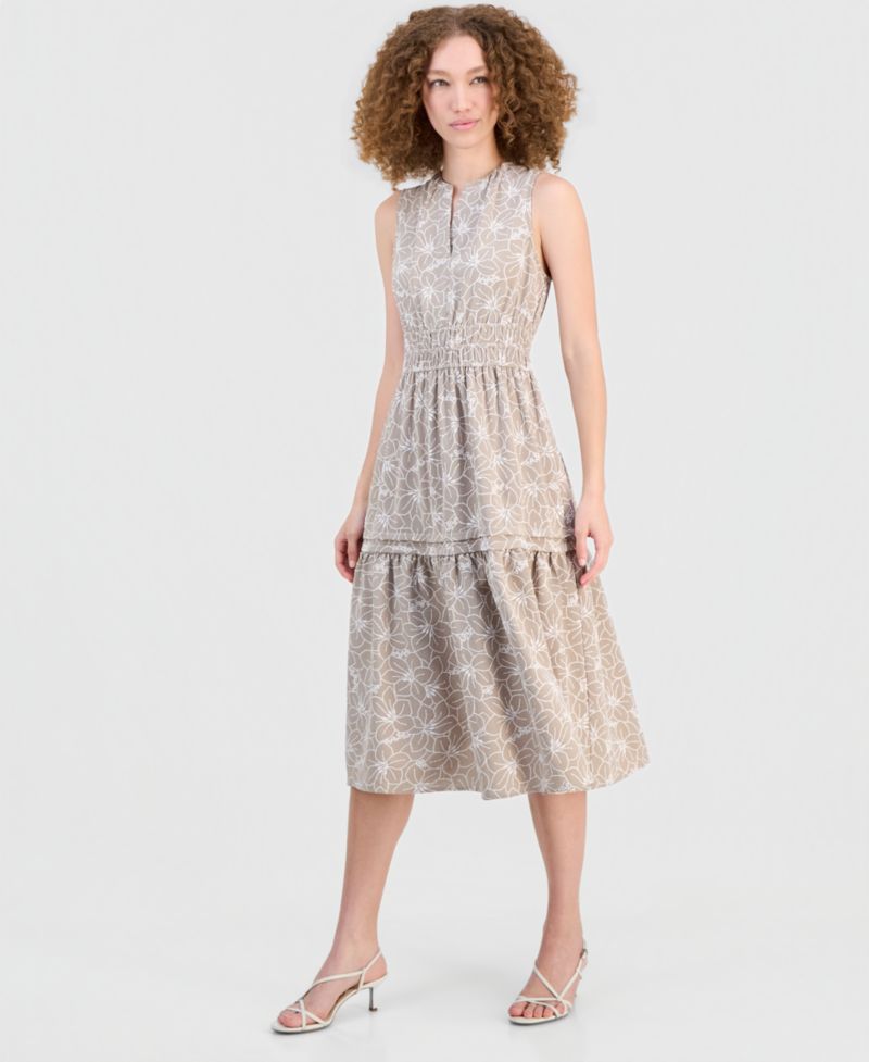 Women's Sleeveless Elastic-Waist Midi Dress