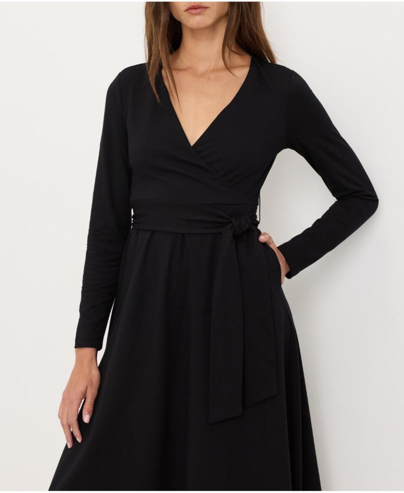 Women's Fit and Flare Wrap Long-Sleeve Dress