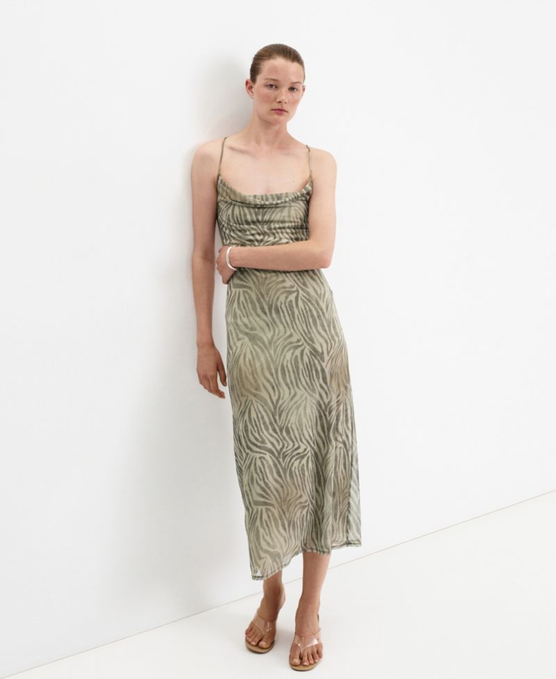 Women's Draped Zebra-Print Midi Dress