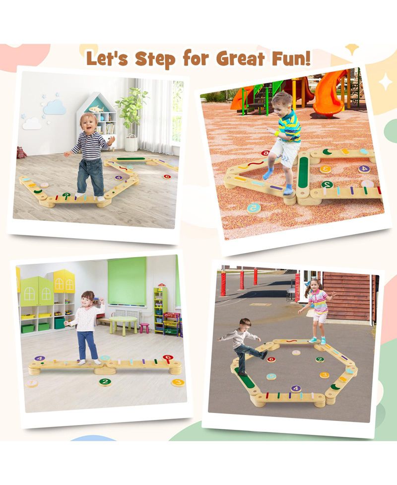 Baby Wooden Obstacle Balance Beams and Stepping Stones, 19-Piece Set