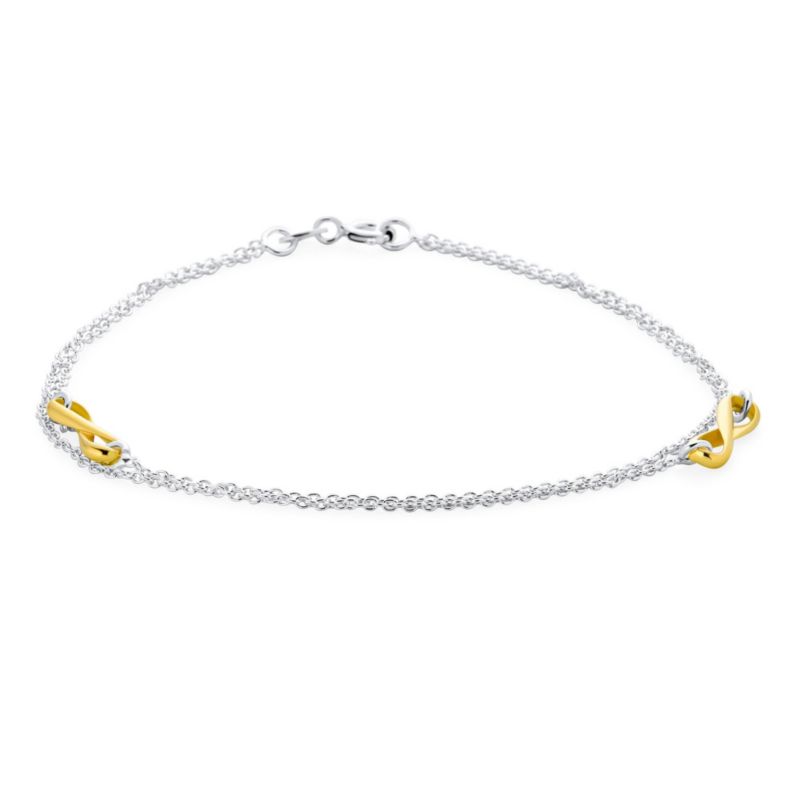 Infinity Charm Anklet Ankle Bracelet Double Strand Gold Plated .925 Silver