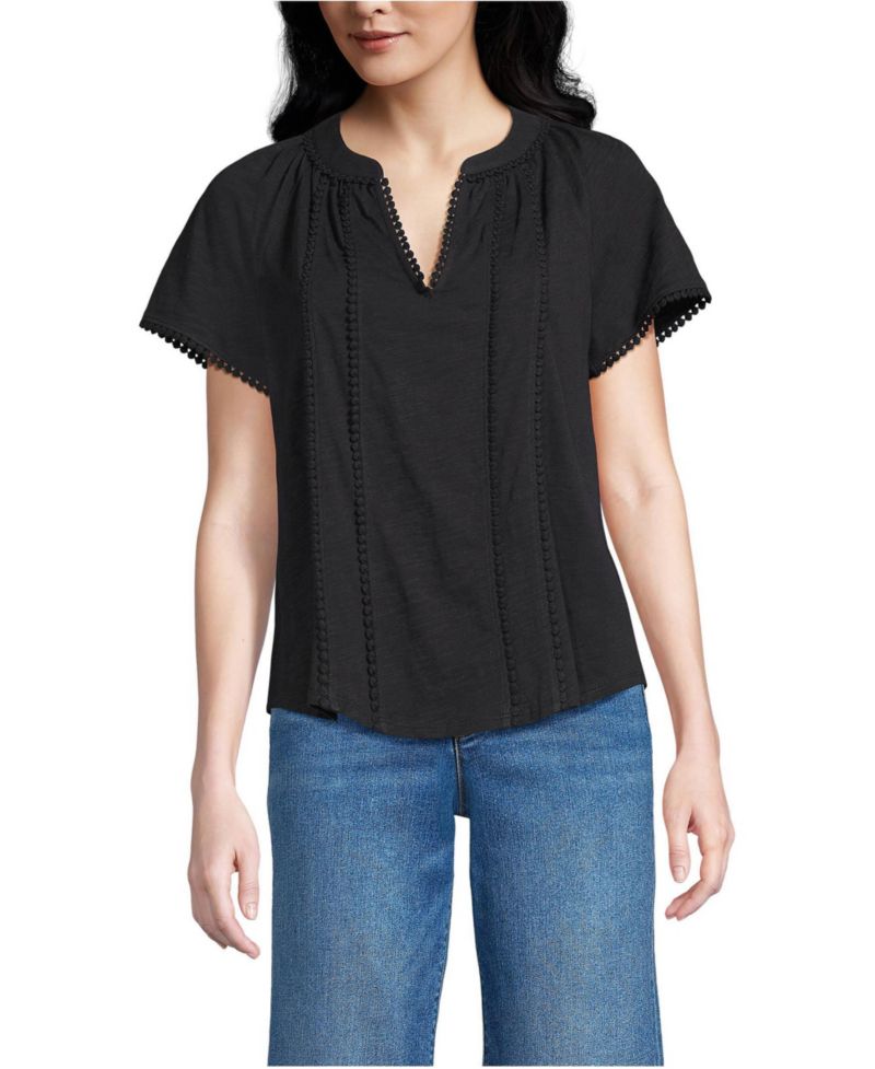 Women's Slub Short Sleeve Notch Neck Top