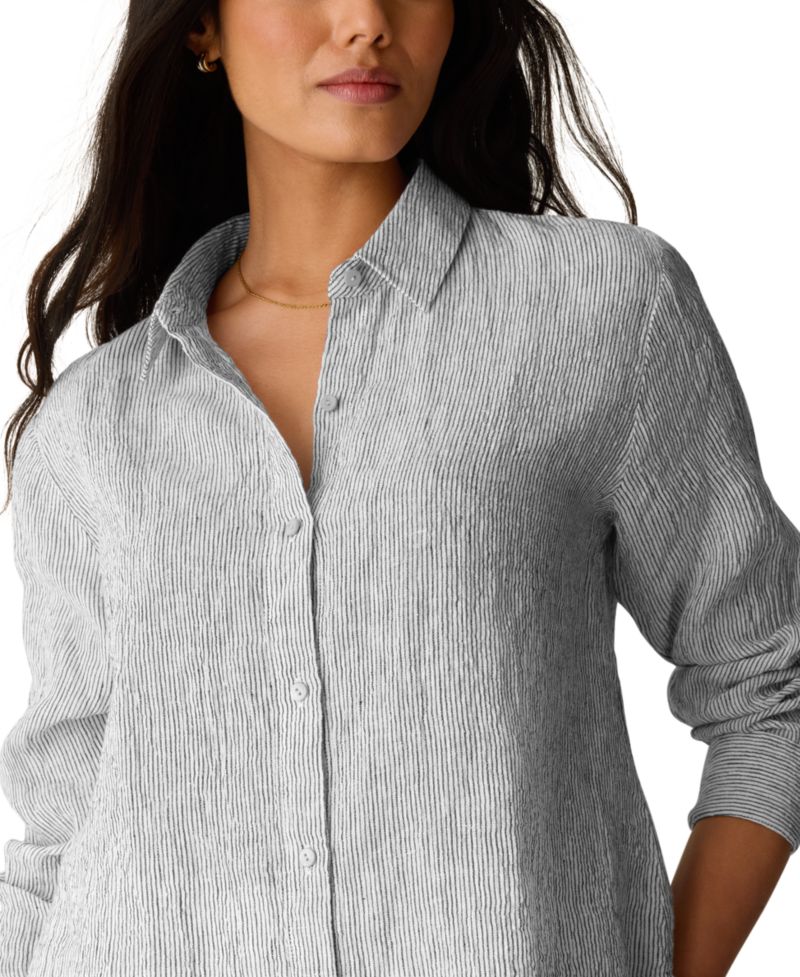 Women's Long-Sleeve Striped Collared Shirt
