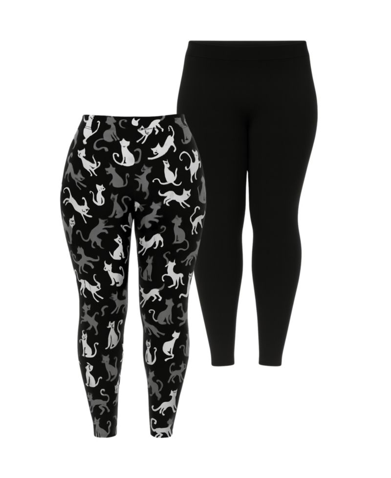 Plus Size Cat Print Legging Pants, 2-Pack